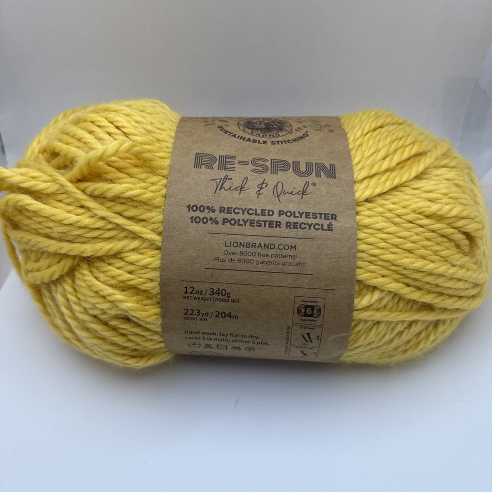 Lion Brand RE-SPUN Thick & Quick Yarn SUNSHINE #157C Yellow, 12 oz.